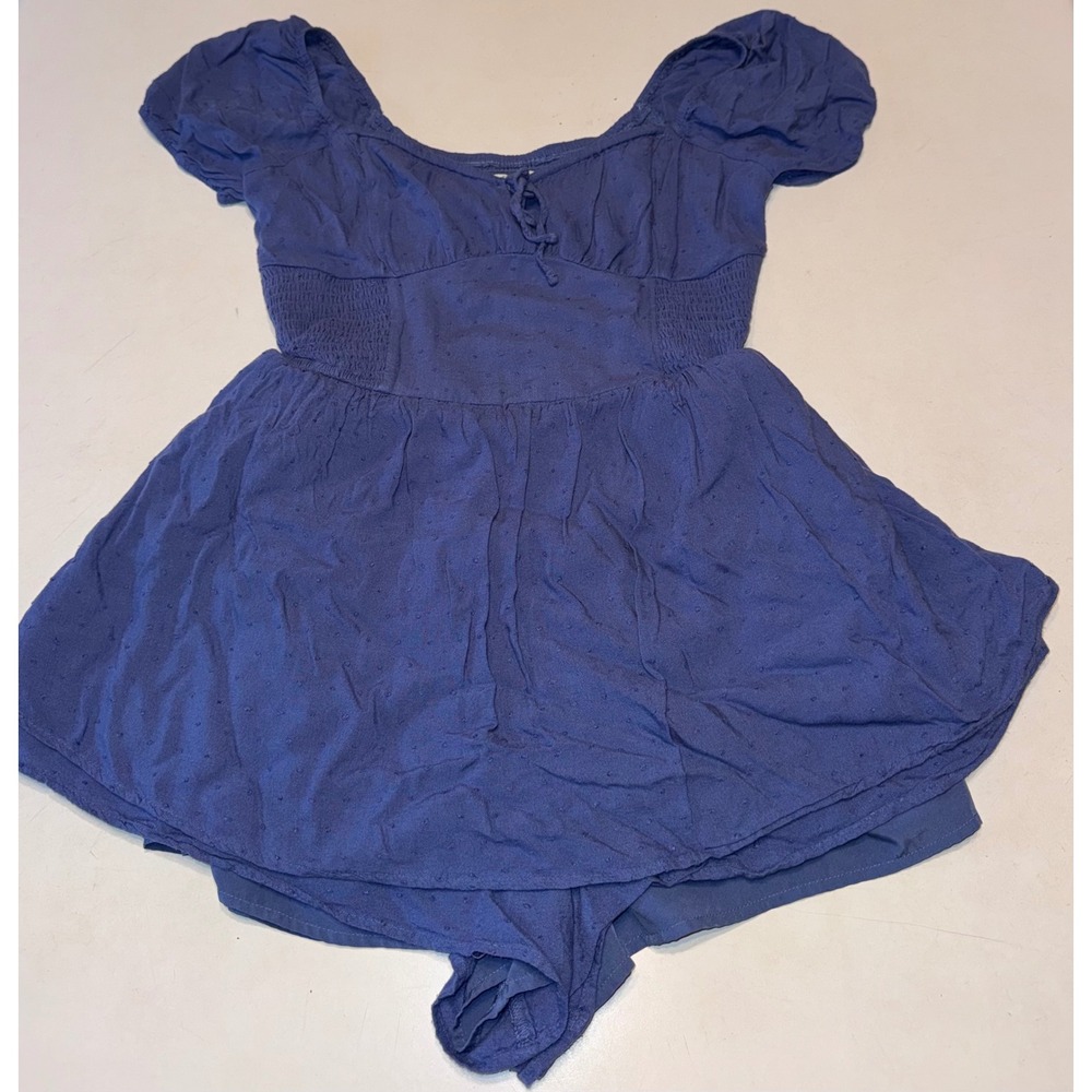 Hollister Y2K Smocked Milkmaid Blue Romper Babydoll Boho Peasant Women's Small